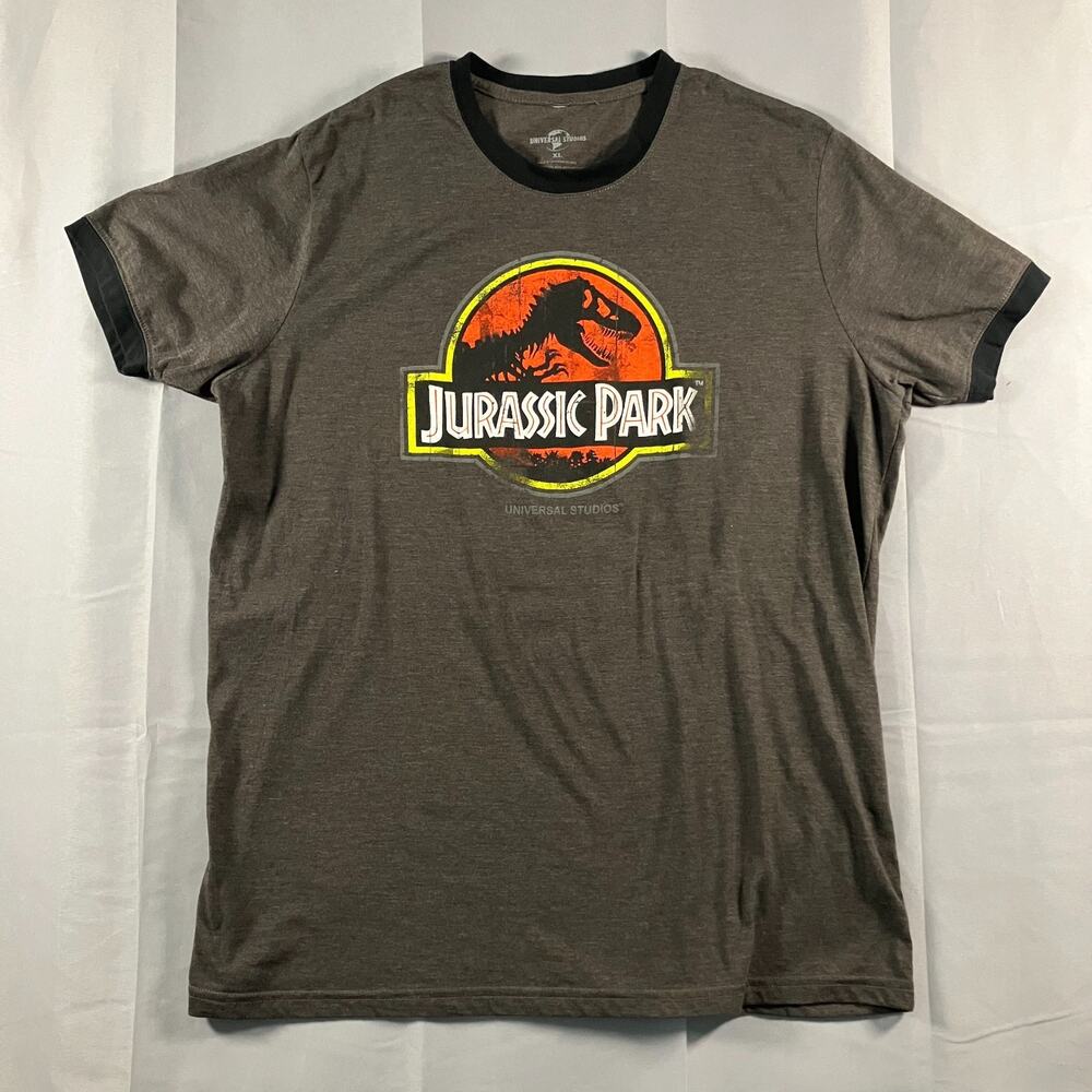Jurassic Park Ringer T-Shirt Men’s Extra Large Brown Black Trim Universal Studio